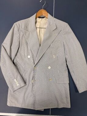 Vintage Polo Ralph Laurent db double breasted peak lapel seersucker Blazer